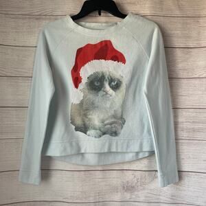 Sugar Rush Ugly Christmas Sweatshirt with Grumpy Cat in Santa Hat Size Small